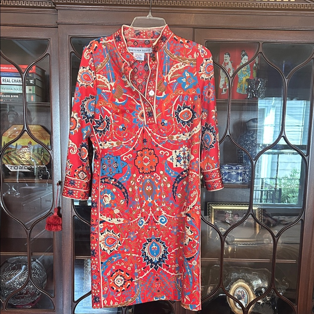 Gretchen Scott Designs Red and Blue Patterned Tunic